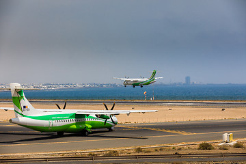 Image showing ARECIFE, SPAIN - APRIL, 16 2017: ATR 72 of Binter with the regis