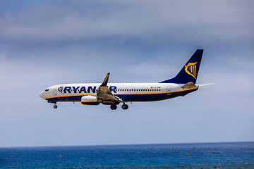 Image showing ARECIFE, SPAIN - APRIL, 15 2017: Boeing 737-800 of RYANAIR with 