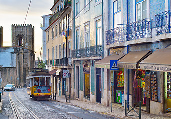 Image showing Tram Lisbon ALfama street. Portugal