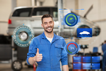 Image showing happy auto mechanic man or smith at car workshop