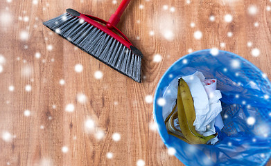 Image showing rubbish bin with trash and swab items on floor