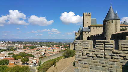 Image showing Medieval castle of Carcassonne and panorama of lower town