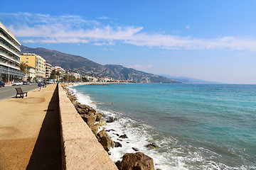 Image showing Beautiful sea view and Menton embankment, France