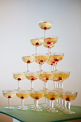 Image showing Party pyramid from a martini glasses