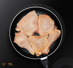 Image showing chicken thighs in a frying pan