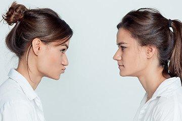 Image showing Studio portrait of female twins