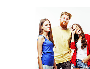 Image showing company of hipster guys, bearded red hair boy and girls students