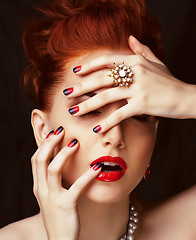 Image showing beauty stylish redhead woman with hairstyle wearing jewelry