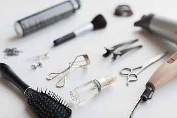 Image showing hairdryer, scissors and other hair styling tools