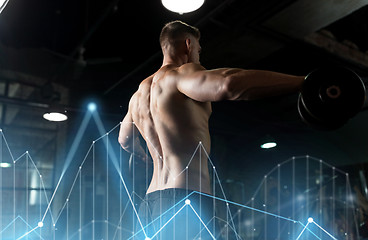 Image showing close up of man with dumbbells exercising in gym