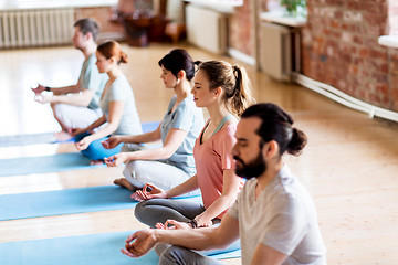 Image showing group of people making yoga exercises at studio