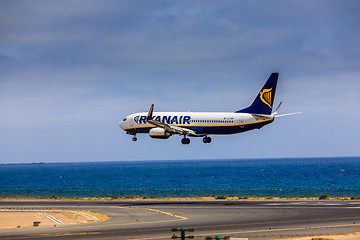 Image showing ARECIFE, SPAIN - APRIL, 15 2017: Boeing 737-800 of RYANAIR with 