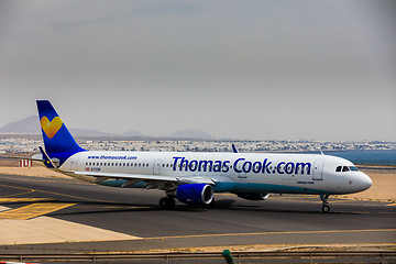 Image showing ARECIFE, SPAIN - APRIL, 16 2017: AirBus A321 of ThomasCook.com w