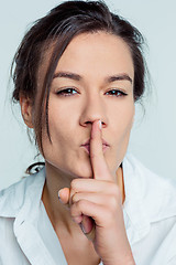 Image showing Portrait of young woman with shocked facial expression