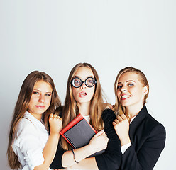 Image showing new student bookwarm in glasses against casual group