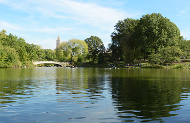 Image showing Bow Bridge over The Lake in Central Park 