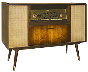 Image showing Vintage Wooden Radio Apparatus Isolated with Clipping Path