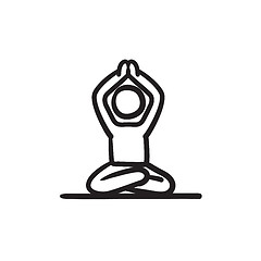 Image showing Man meditating in lotus pose sketch icon.