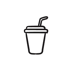 Image showing Disposable cup with drinking straw sketch icon.