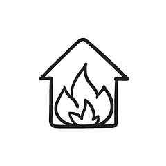 Image showing House on fire sketch icon.