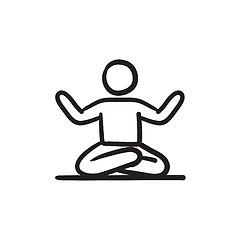 Image showing Man meditating in lotus pose sketch icon.