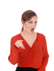 Image showing Woman pointing finger and shouting