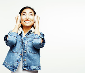 Image showing young pretty asian woman posing cheerful emotional isolated on white background, lifestyle people concept 