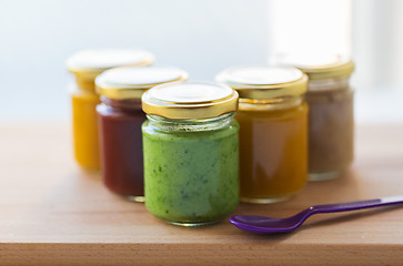 Image showing vegetable or fruit puree or baby food in jars