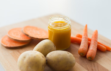 Image showing vegetable puree or baby food in glass jar