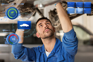 Image showing mechanic man or smith repairing car at workshop