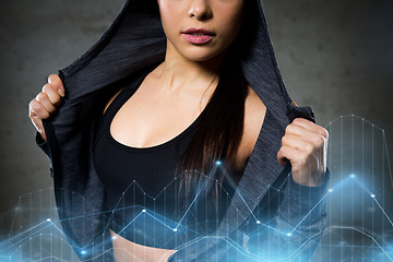 Image showing close up of woman posing and showing sportswear