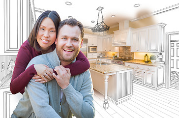 Image showing Mixed Race Caucasian and Chinese Couple In Front of Custom Kitch