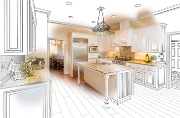 Image showing Beautiful Custom Kitchen Drawing and Photo Combination on White.