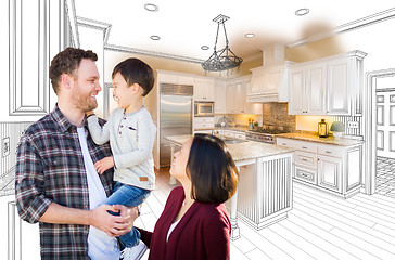 Image showing Young Mixed Race Caucasian and Chinese Family In Front of Custom