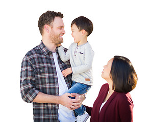 Image showing Young Mixed Race Caucasian and Chinese Family Isolated in a Whit