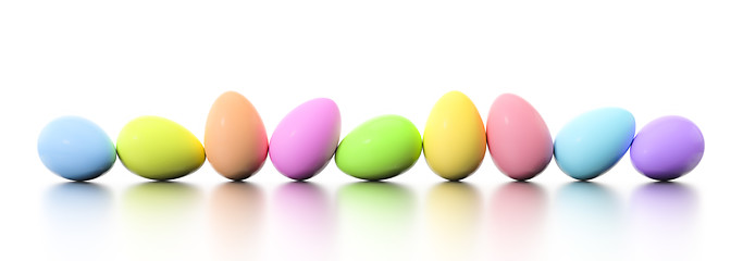 Image showing a row of dyed easter eggs