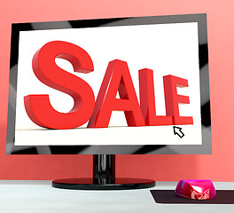 Image showing Sale Message On Computer Shows Online Discounts