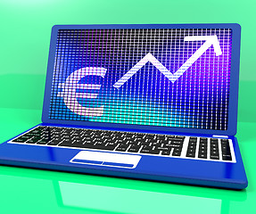 Image showing Euro Sign And Up Arrow On Laptop For Earnings Or Profit
