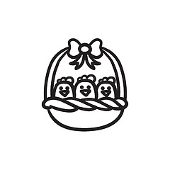 Image showing Basket full of easter chicks sketch icon.