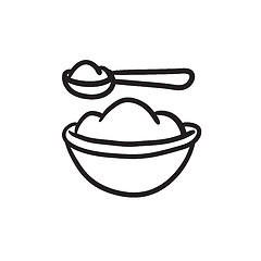 Image showing Baby spoon and bowl full of meal sketch icon.