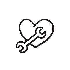 Image showing Heart with wrench sketch icon.