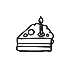 Image showing Slice of cake with candle sketch icon.