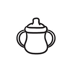Image showing Baby bottle with handles sketch icon.