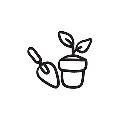 Image showing Garden trowel and pot with plant sketch icon.