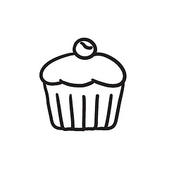 Image showing Cupcake with cherry sketch icon.