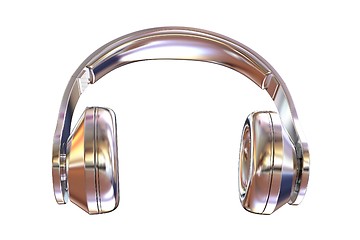 Image showing Chrome headphones icon on a white background. 3D illustration