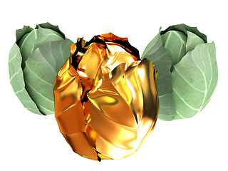 Image showing green cabbage and gold cabbage isolated on white background. 3d 