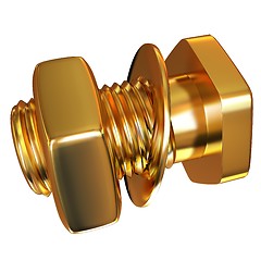 Image showing Gold Bolt with nut. 3d illustration