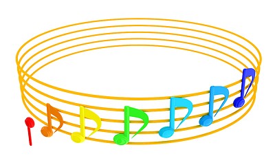 Image showing Various music notes on stave. Colorfull 3d. 3D illustration