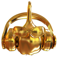 Image showing Gold Head of garlic with sun glass and headphones front \